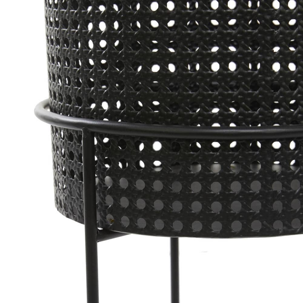 Set of 3 Black Metal Perforated Cylinder Floor Planters
