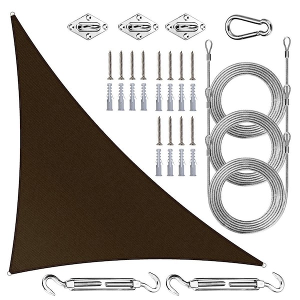 14 ft. x 14 ft. x 19.8 ft. Right Triangle Sun Shade Sail with Hardware Kit and Rope-Brown