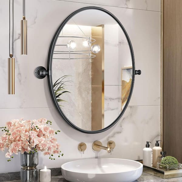 23 in.W x 30 in.H Modern Oval Balck Stainless Steel Frame Adjustable Vanity Mirror Wall Mirror