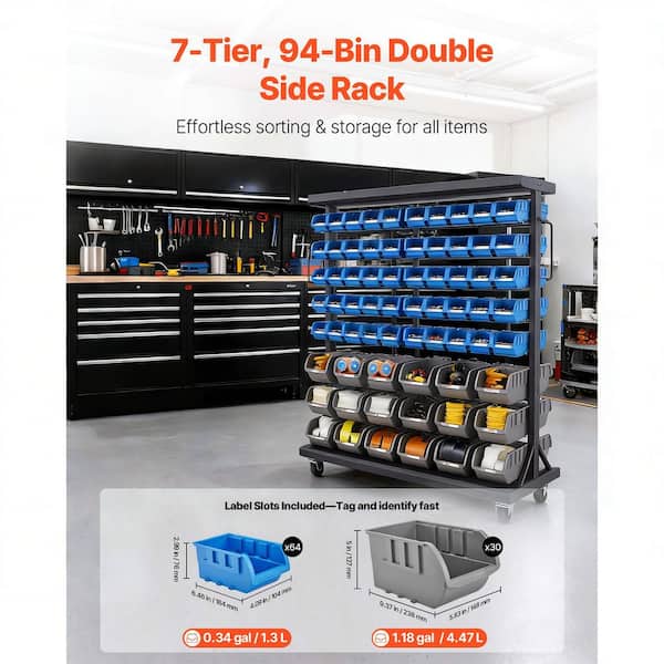 SKYSHALO 7-Tier Double-Sided Rolling Bin Storage Rack, Dual-Sided