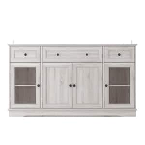 Retro Beige Light Wood Grain 35.4 in. Height Storage Cabinet, Sideboard, Food Pantry with 3-Drawer and 5-Shelf