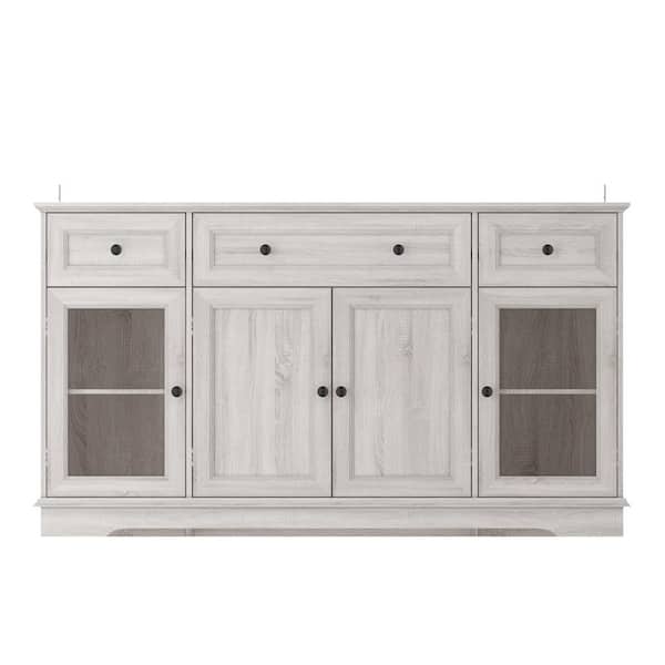 FUFU&GAGA Retro Beige Light Wood Grain 35.4 in. Height Storage Cabinet, Sideboard, Food Pantry with 3-Drawer and 5-Shelf