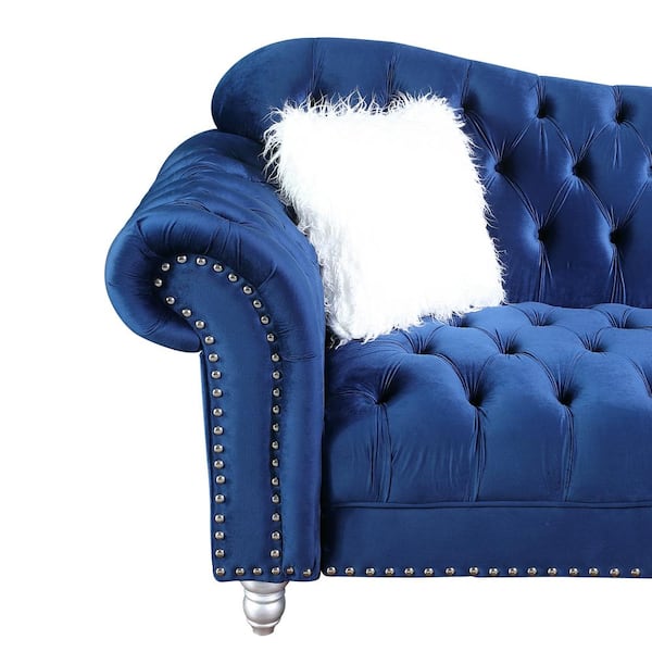 Utopia 4niture Mitz 29.53 in. Blue Velvet Loveseat Sofa with 2-Pillows (2  Seat) HAW588S00023 - The Home Depot