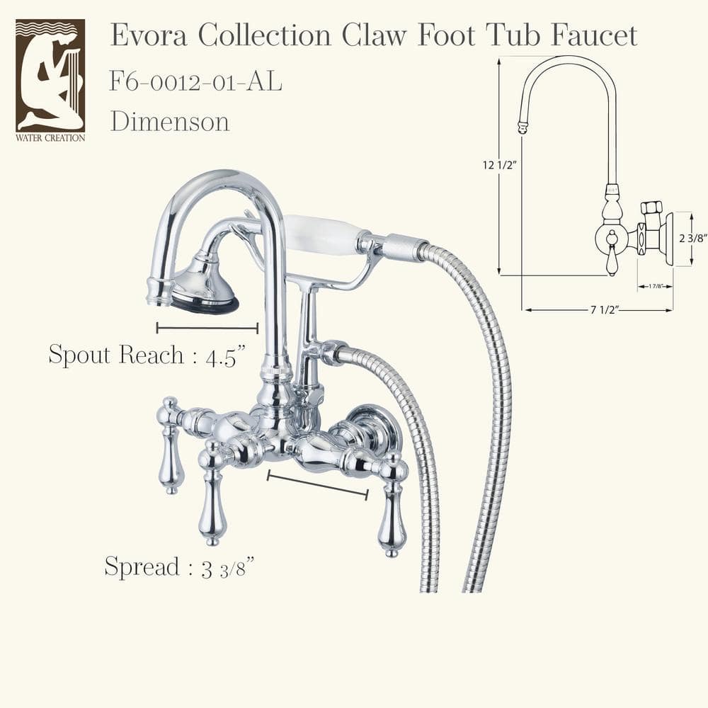 Vintage Chrome Wall Mount Tub Faucet with Handheld Shower