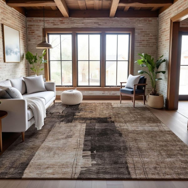 Mayfield Premium Machine Washable Abstract AMF1202 Brown 8 ft. x 10 ft. Area Rug