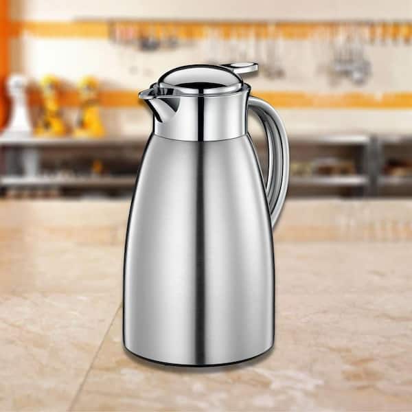 64 Oz (1.9 Liter) Airpot Coffee Dispenser with Easy Push Button | BPA-Free  Stainless Steel Carafe | Double-Wall Vacuum Insulated Thermos | Effectively