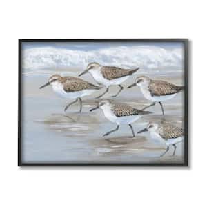 Sandpiper Bird Flock Marching Beach Coast Waves by Tim OToole Framed Animal Art Print 30 in. x 24 in.