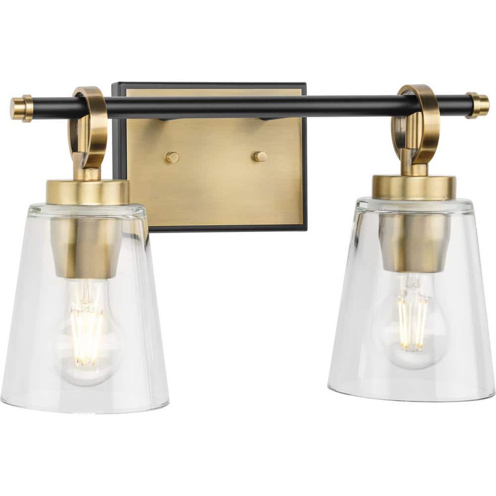 Cassell 14.5" Matte Black and Brushed Nickel Vanity Light with Clear Glass Shades