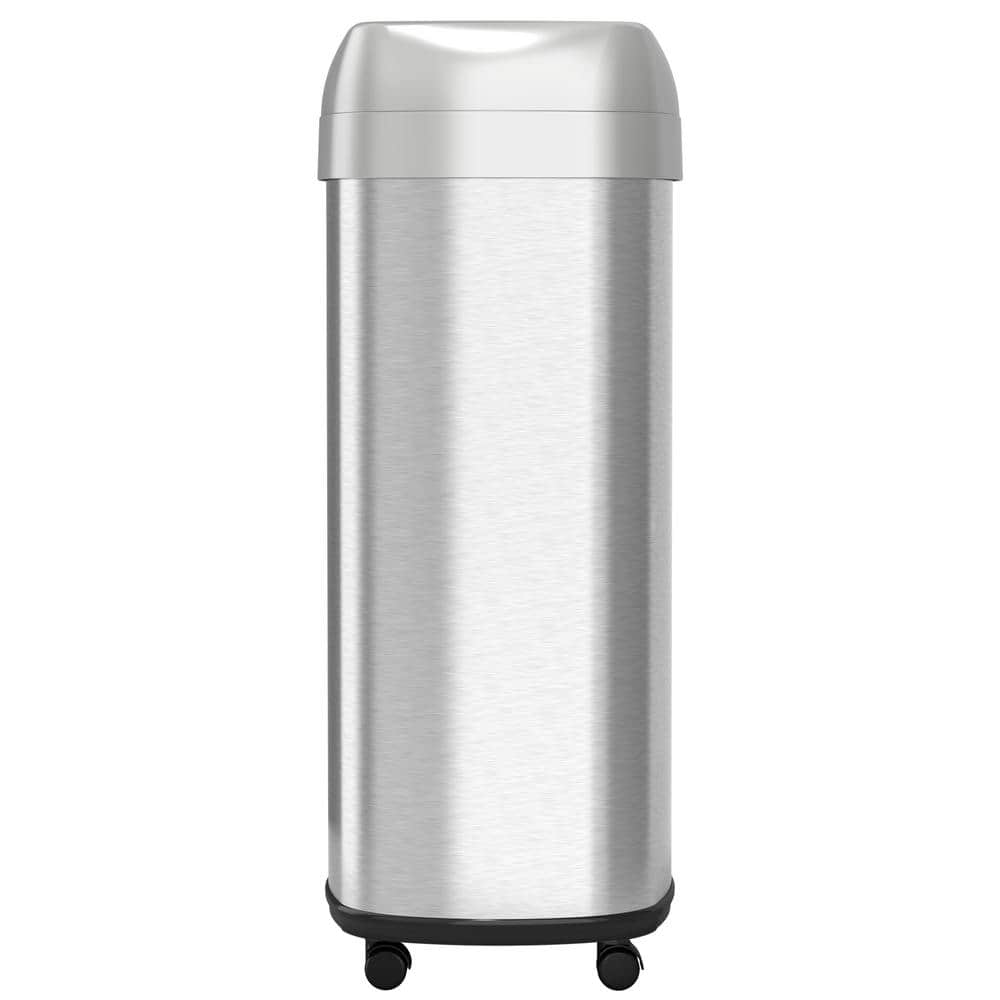 16 Gallon Silver Stainless Steel Wheeled Kitchen Trash Can