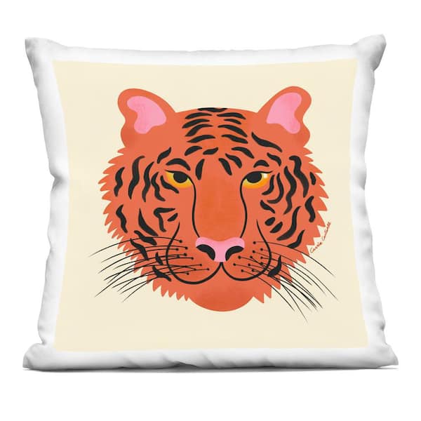 Stupell Industries Modern Wild Tiger Face Orange Abstract Polyester 18 in. x 18 in. Throw Pillow
