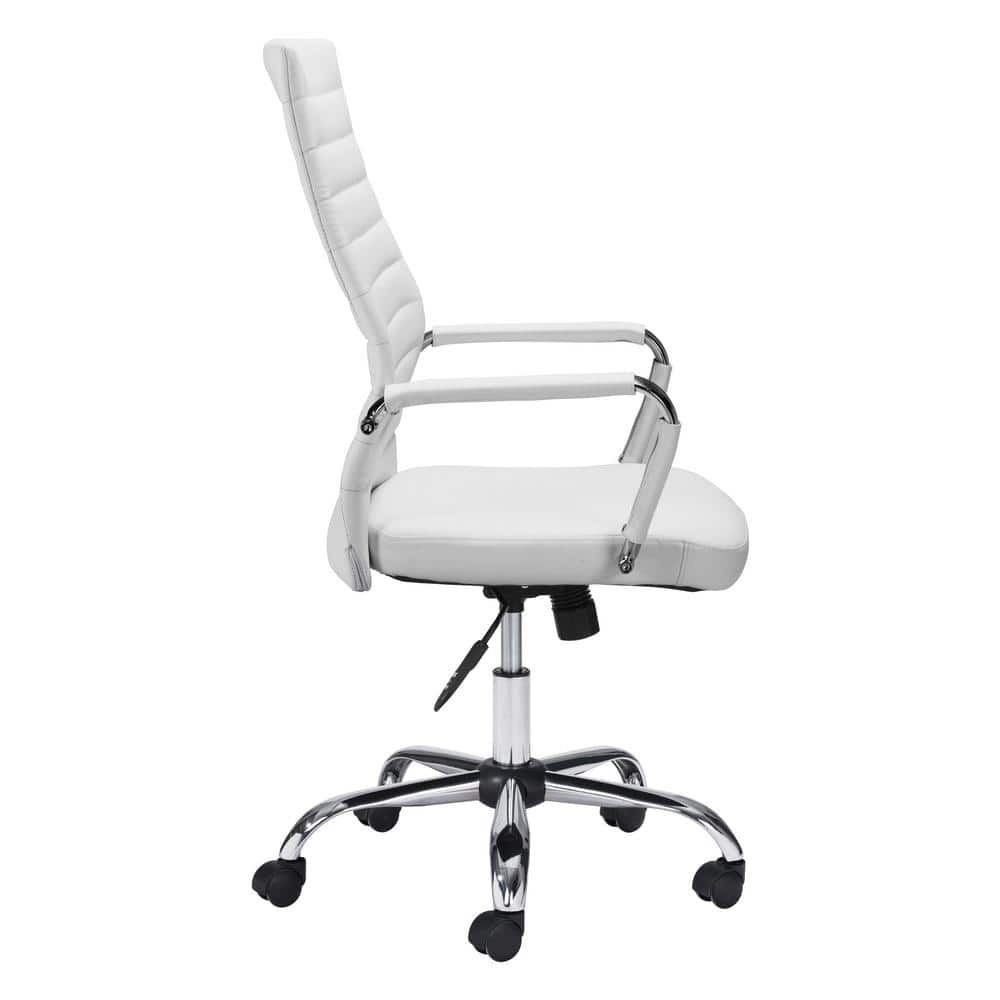 White High Back Leather Swivel Arm Chair