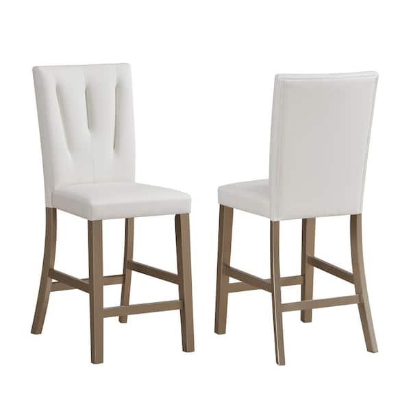 Signature Home SignatureHome Noyack White/Gold Finish Faux Leather Counter Height Bar Chairs Set of 2. Dimension - (22Lx18Wx43H)