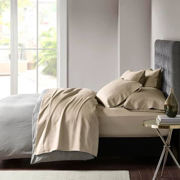 800 Thread Count 6-Piece Khaki Cotton Blend Queen Sateen Sheet Set