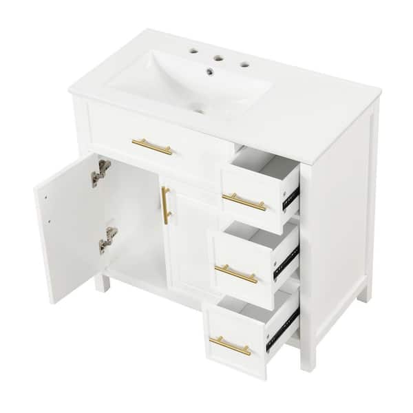 36 in. W x 18.3 in. D x 33.9 in. H Single Sink Freestanding White Bath Vanity with White Ceramic Top