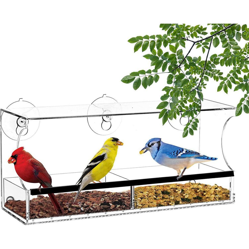 Acrylic Transparent Cage Automatic Bird Seed Feeder with Perch