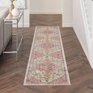 Passion Ivory Pink 2 ft. x 12 ft. Bordered Transitional Runner Area Rug
