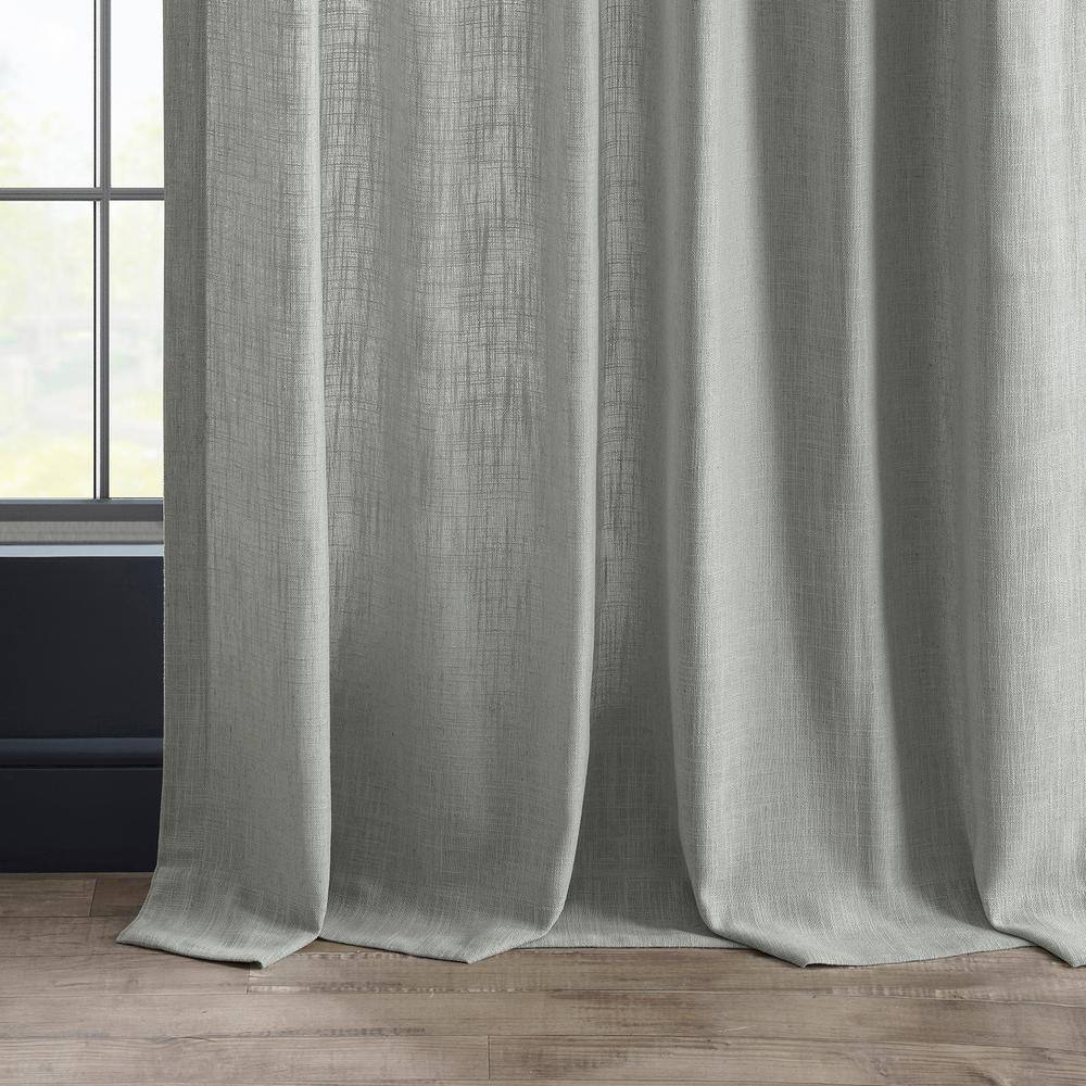Ash Grey Light-Filtering Faux Linen Rod Pocket Curtain Panel
