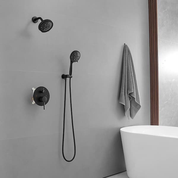 Single Handle 5-Spray Round Shower Faucet 2.5 GPM with Detachable Handheld Shower in Matte Black (Valve Included)