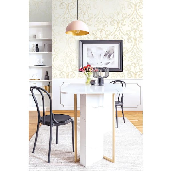 Sketched Metallic Gold Damask Vinyl Peel & Stick Wallpaper Roll (Covers 30.75 Sq. Ft.)
