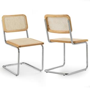 Barnaby Natural Wooden Dining Chair with Chrome Legs Set of 2