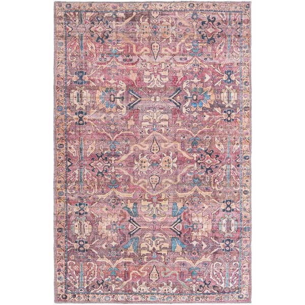 Unique Loom Nostalgia Katie Pink 4 ft. x 6 ft. Machine Washable Area Rug