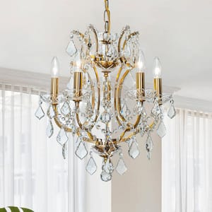 18 in. 5-Light Antique Gold Classic/Traditional Crystal Chandelier Glam Lighting Fixture
