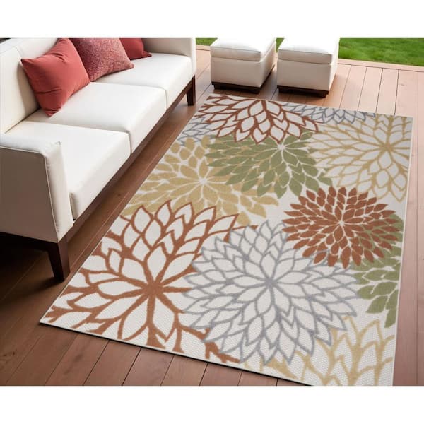 Ivory, Green, Blue 4 ft. x  6 ft. Woven Abstract Polyester Runner Indoor/Outdoor Area Rug