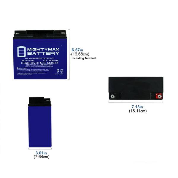 thumbnail image 2 of Mighty Max 12V 18AH SLA Battery - 4 Pack Replaces Baoshi 6-DZM-20 For Alarm, Scooters, UPS 2 of 3