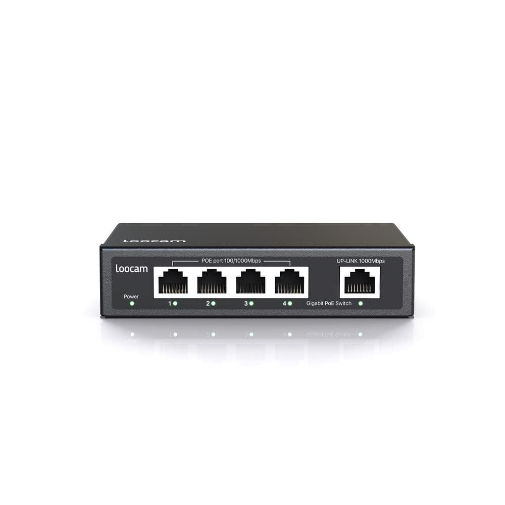 LOOCAM 5-Port Gigabit PoE Switch with 4-100/1000Mbps PoE Port, 1 Uplink Gigabit Port, Plug and Play -  LNA-SPG1004-BS