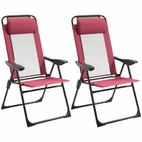 FORCLOVER Black 2-Piece Metal Outdoor Recliner with Adjustable Backrest (in Red)