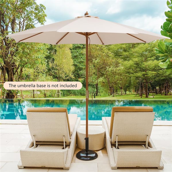 Costway 10 ft. Wooden Outdoor Patio Table Umbrella in Beige