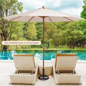 10 ft. Wooden Outdoor Patio Table Umbrella in Beige with Pulley Height Adjustable