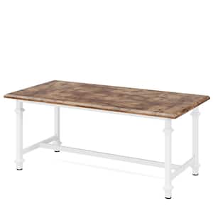 Roesler Brown Wooden 62 in. 4 Legs Rectangle Dining Table Rustic Kitchen Table for 6-8 People with White Metal Frame