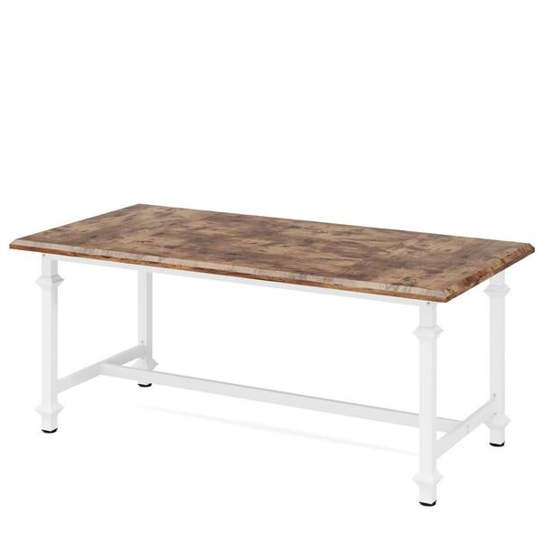 BYBLIGHT Roesler Brown Wooden 62 in. 4 Legs Rectangle Dining Table Rustic Kitchen Table for 6-8 People with White Metal Frame
