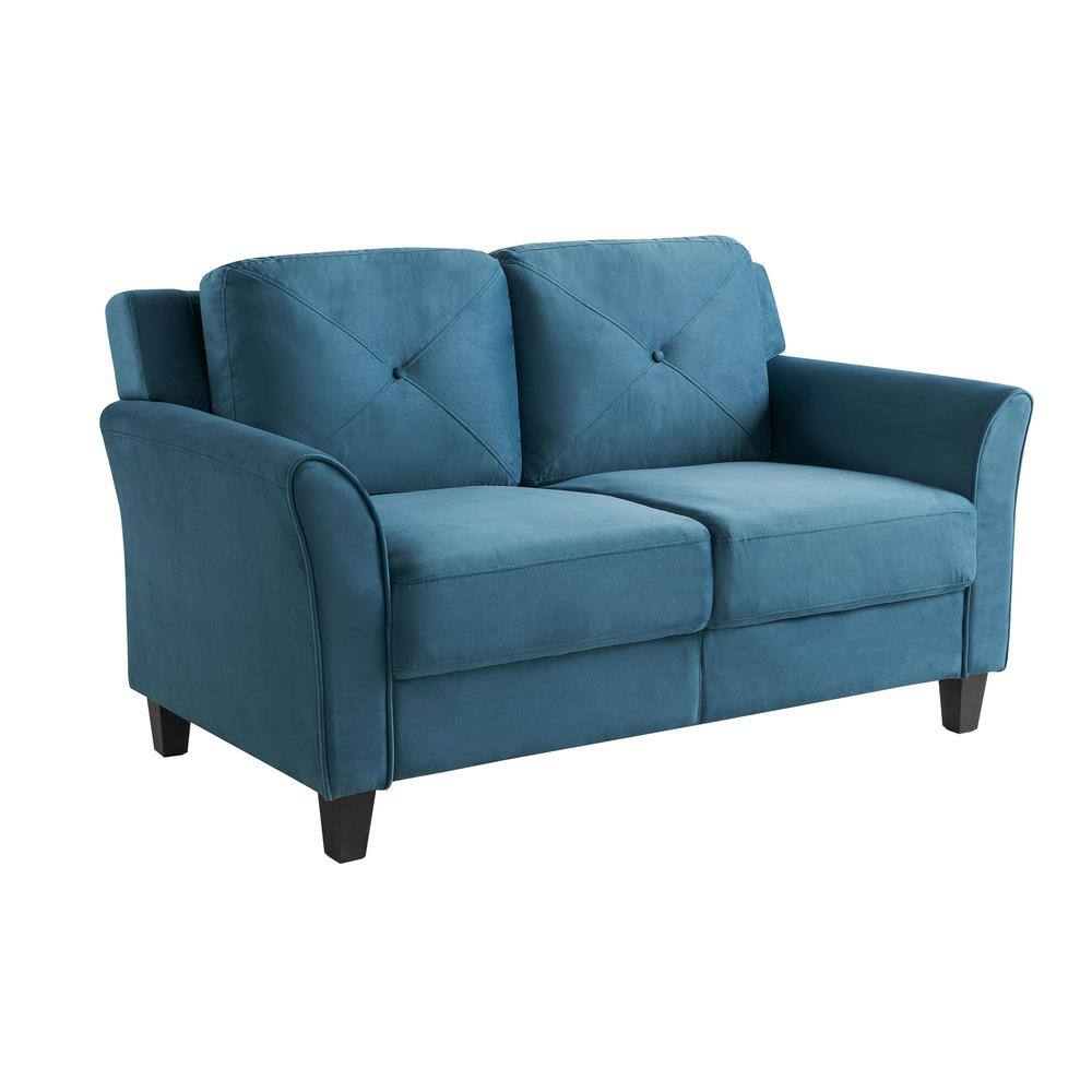 Harper Blue Microfiber Tufted Loveseat with Flared Arms