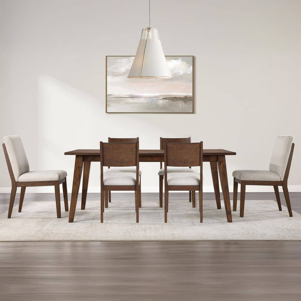 Canton 7 Piece Mocha Brown Wood Dining Room Set with 6 Upholstered Captain Side Chairs price history on PriceWatchPro