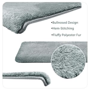 Plush Light Gray 9.5 in. x 30 in. x 1.2 in. Bullnose Polyster Carpet Stair Tread Cover Landing Mat Tape Free Set of 15