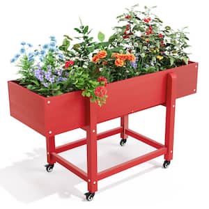 48 in. x 16.7 in. x 28 in. Bright Red Plastic Raised Garden Bed with Lockable Wheels, Liner