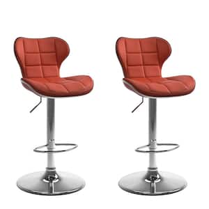 Adjustable Height Red Bonded Leather Swivel Bar Stool (Set of 2)