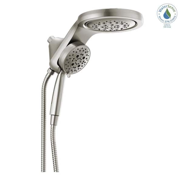 Delta HydroRain 5-Spray Patterns 1.75 GPM 6 in. Wall Mount Dual Shower Heads in Lumicoat Stainless