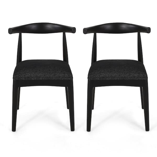 Noble House Cotterell Black and Black Textured Tweed Fabric Dining Chair (Set of 2)