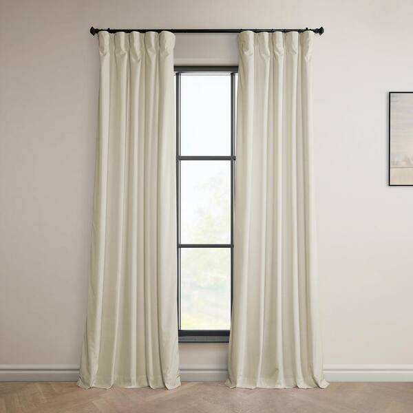 Exclusive Fabrics & Furnishings Au Lait Creme Velvet Rod Pocket Room Darkening Curtain - 50 in. W x 108 in. L (1 Panel)