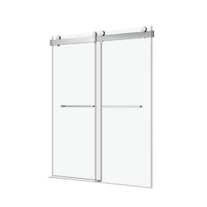 72 in. W x 76 in. H Double Sliding Frameless Shower Door with 0.39 in. Clear Glass in Brushed Nickle