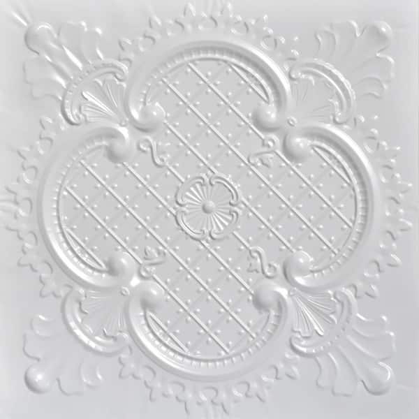 FROM PLAIN TO BEAUTIFUL IN HOURS Majestic White 2 ft. x 2 ft. Decorative Nail Up Tin Ceiling Tile (48 sq. ft./case)