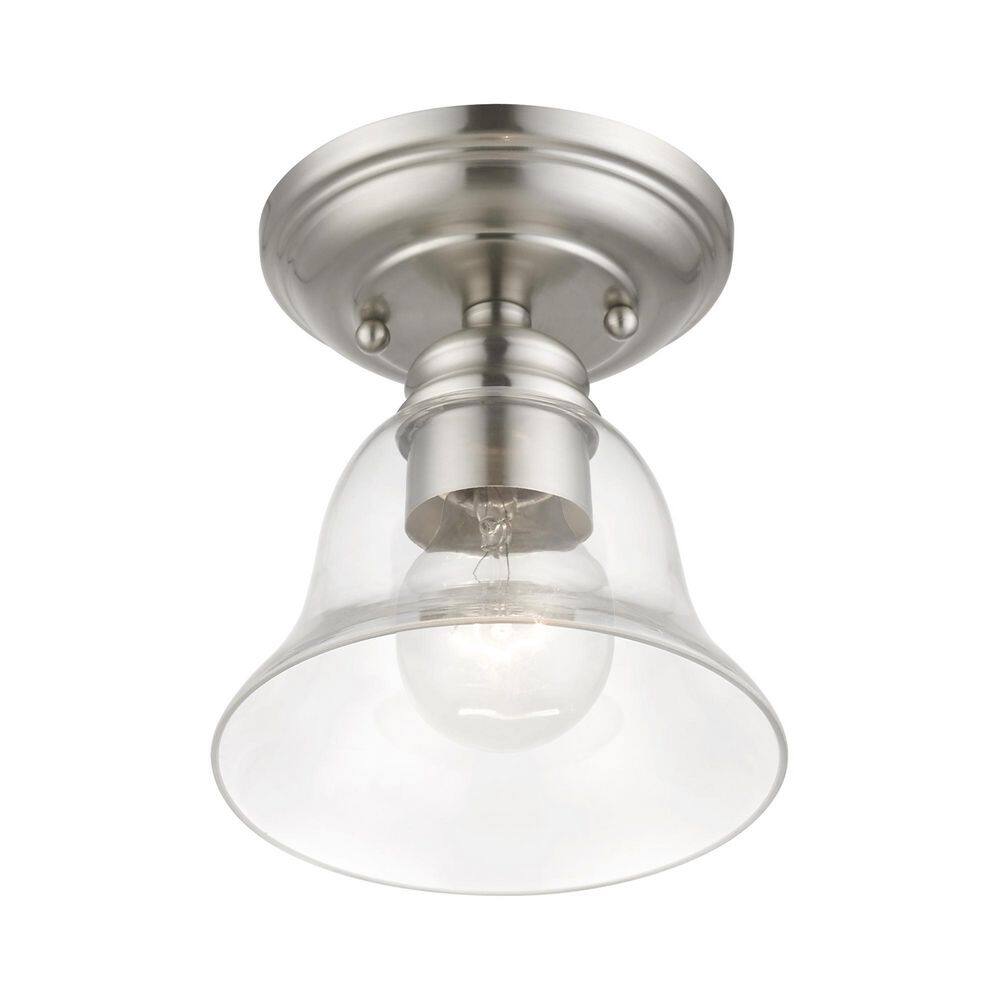 Brushed Nickel Small Semi-Flush Mount with Glass Shade