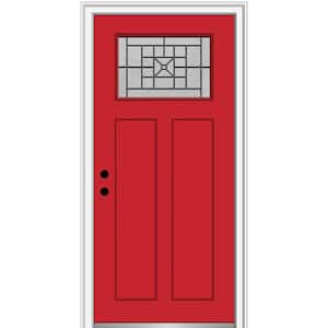 32 in. x 80 in. Courtyard Right-Hand 1-Lite Decorative Craftsman Painted Fiberglass Prehung Front Door, 4-9/16 in. Frame