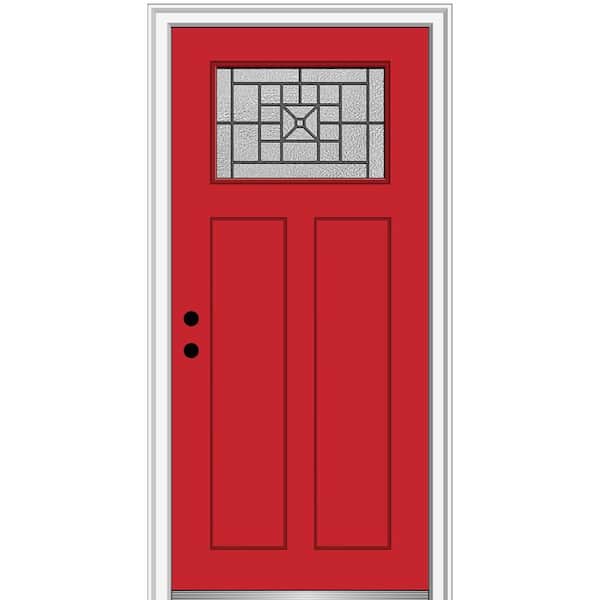 MMI DOOR 32 in. x 80 in. Courtyard Right-Hand 1-Lite Decorative Craftsman Painted Fiberglass Prehung Front Door, 4-9/16 in. Frame