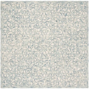 Trace Blue/Ivory 4 ft. x 4 ft. Distressed Floral Square Area Rug