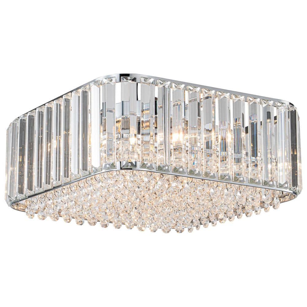 13.38 in. 4-Light Chrome Transitional Flush Mount Ceiling Light with Crysta