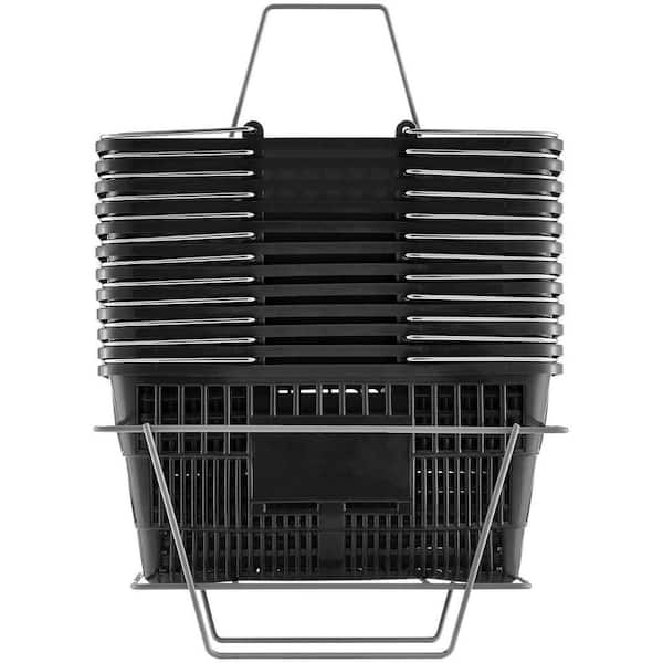 Shopping Basket Grocery Basket 12-Pcs 21 L with Iron Handle and Stand, Black